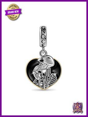925 Sterling Silver Skeleton Couple Heart Charm Pendant for Bracelet Necklace